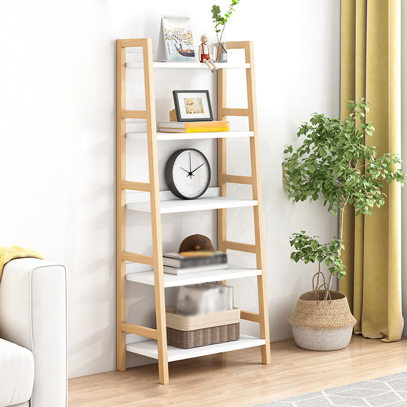 Contemporary Ladder Bookcase Wooden Open Back Bookshelf with Shelves for Home