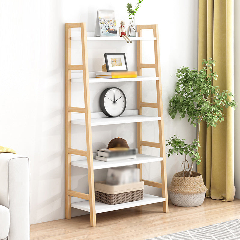 Contemporary Ladder Bookcase Wooden Open Back Bookshelf with Shelves for Home