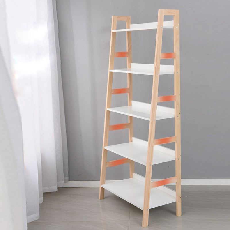 Contemporary Ladder Bookcase Wooden Open Back Bookshelf with Shelves for Home