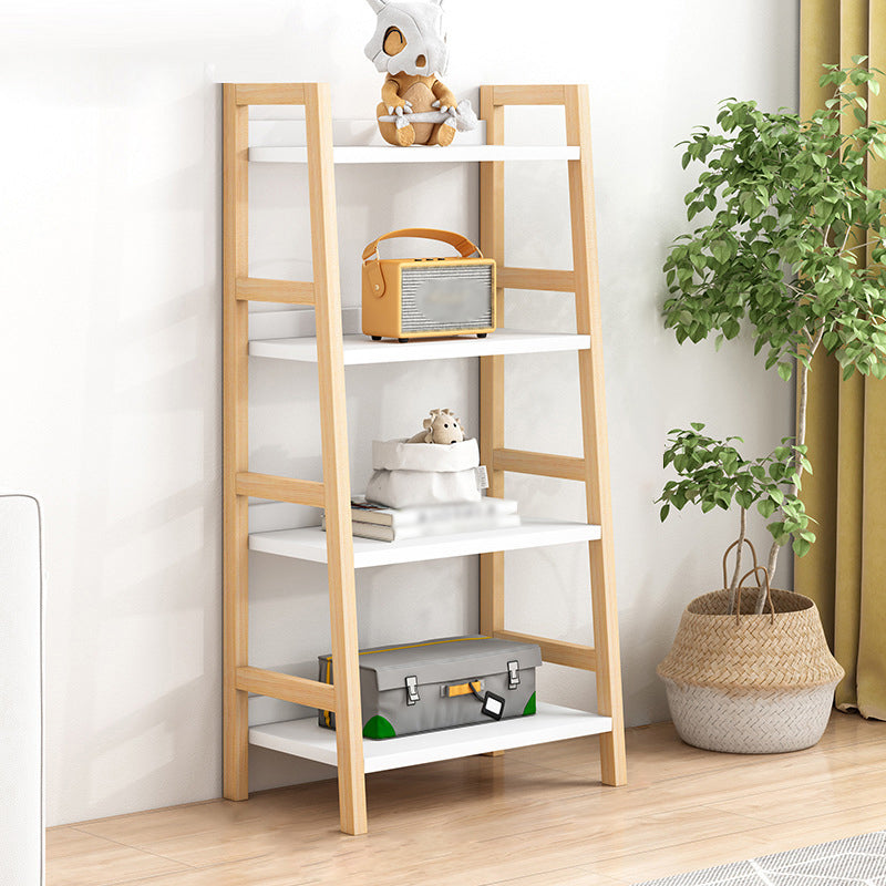 Contemporary Ladder Bookcase Wooden Open Back Bookshelf with Shelves for Home