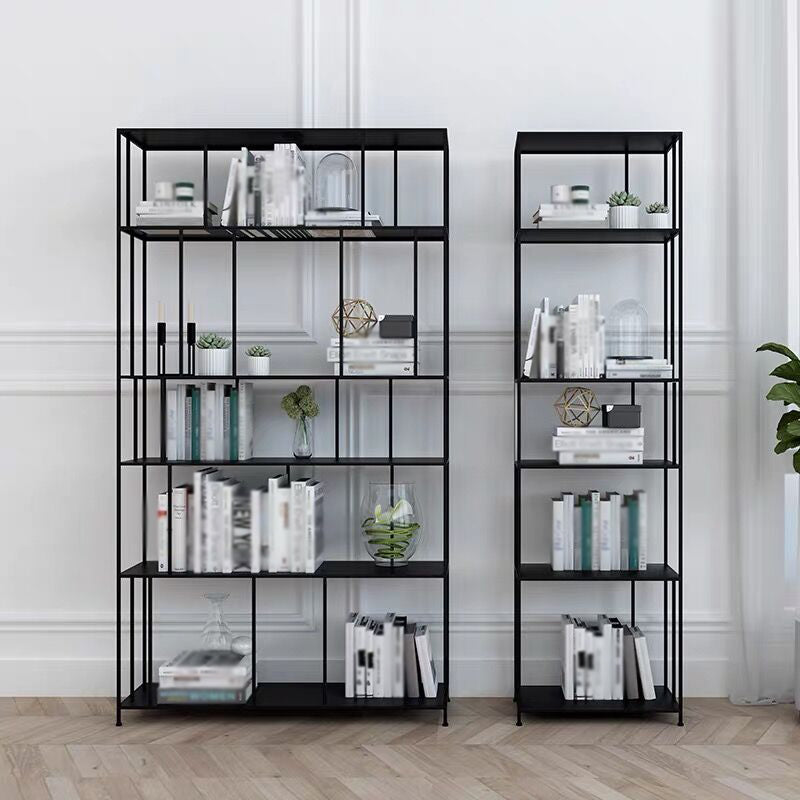 Industrial Style Open Bookcase with Metal Rectangular Shelves