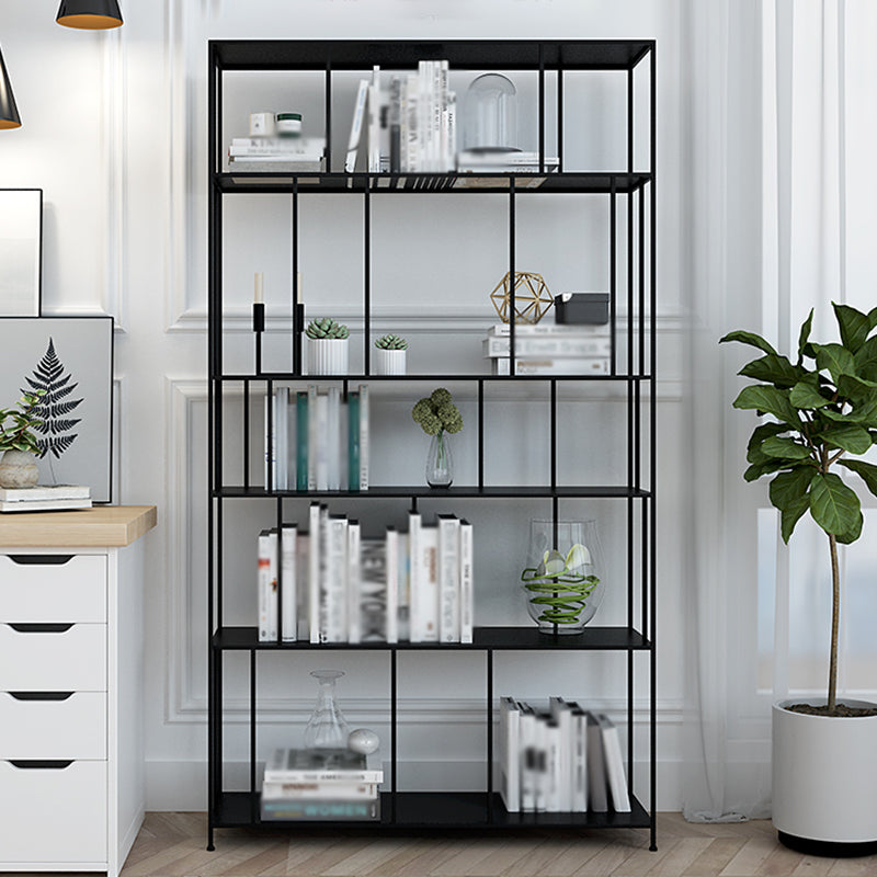 Industrial Style Open Bookcase with Metal Rectangular Shelves