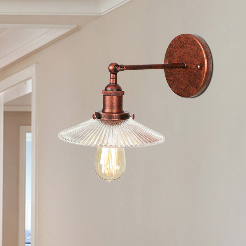 1 Light Scalloped Sconce Light Fixture Rustic Style Copper Ribbed Glass Wall Lamp for Dining Table