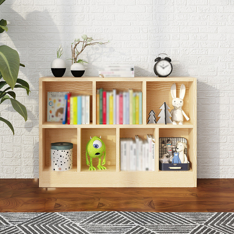 2/3-Shelf Natural Modern Bookshelf Pine Wood Geometric Closed Back Bookshelf
