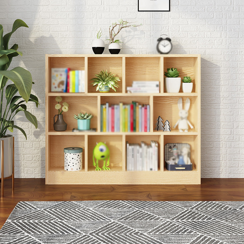 2/3-Shelf Natural Modern Bookshelf Pine Wood Geometric Closed Back Bookshelf
