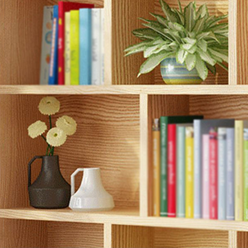 2/3-Shelf Natural Modern Bookshelf Pine Wood Geometric Closed Back Bookshelf