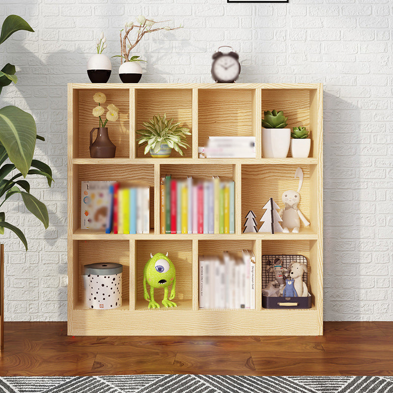 2/3-Shelf Natural Modern Bookshelf Pine Wood Geometric Closed Back Bookshelf