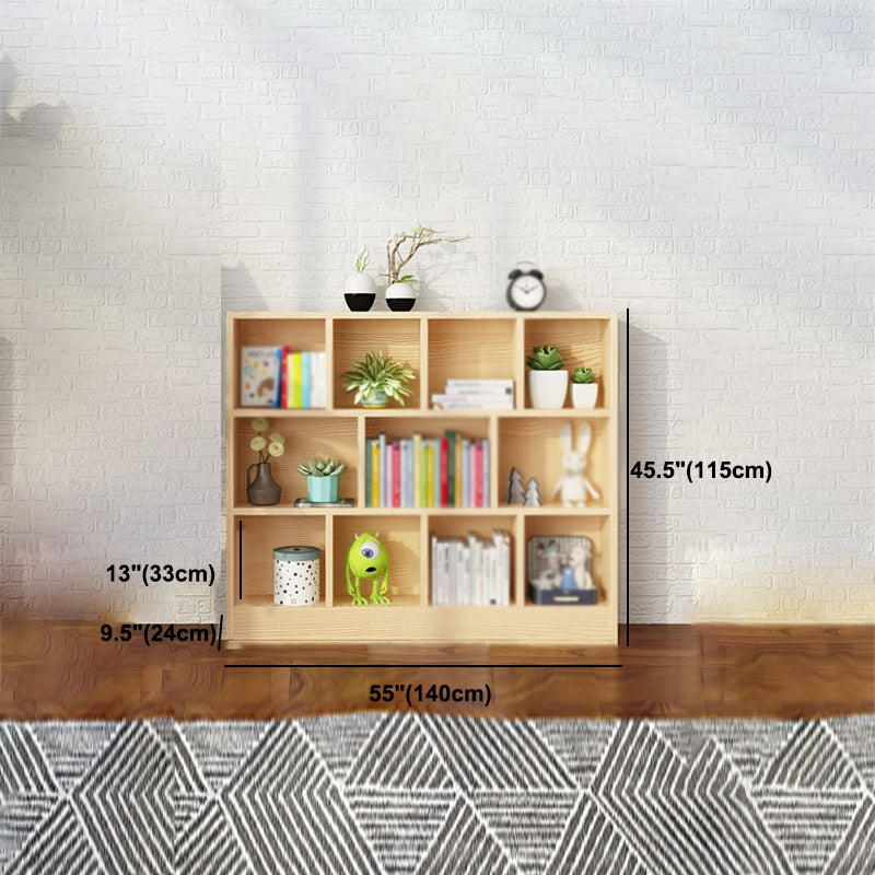 2/3-Shelf Natural Modern Bookshelf Pine Wood Geometric Closed Back Bookshelf