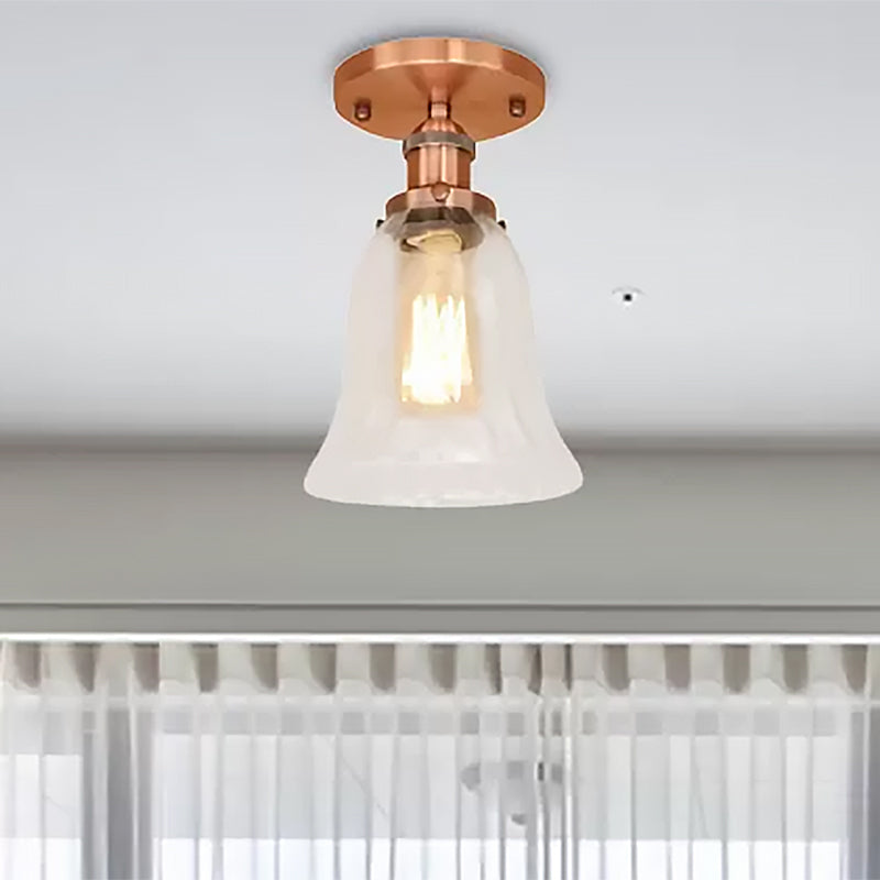 Industrielle, ausgestellte, halbbündige Glasleuchte mit einer Glühbirne in Schwarz/Bronze/Kupfer