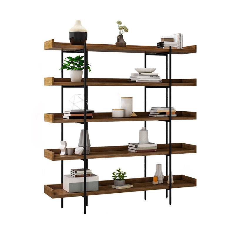Metal Bookcase Industrial Book Shelf with Wood Rectangular Shelves