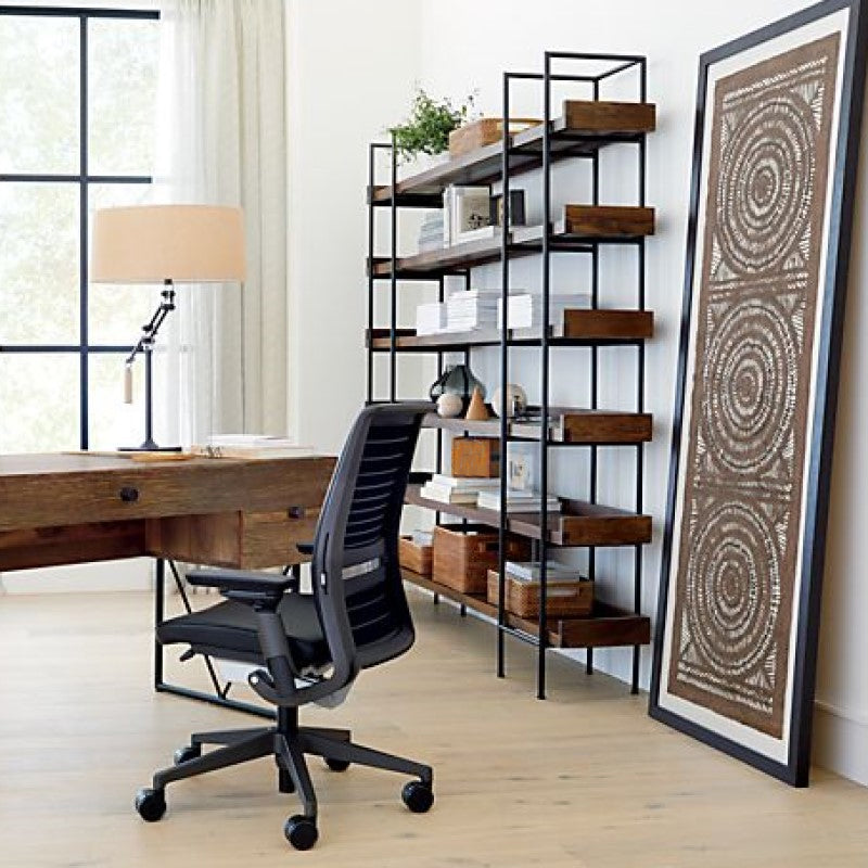 Metal Bookcase Industrial Book Shelf with Wood Rectangular Shelves