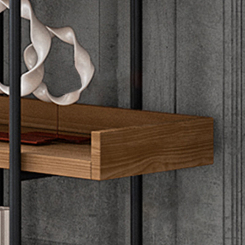 Metal Bookcase Industrial Book Shelf with Wood Rectangular Shelves