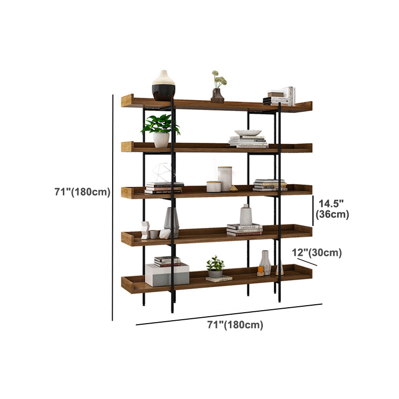 Metal Bookcase Industrial Book Shelf with Wood Rectangular Shelves