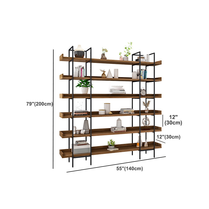 Metal Bookcase Industrial Book Shelf with Wood Rectangular Shelves