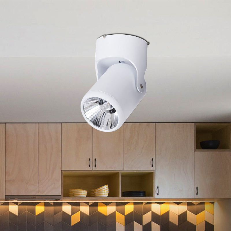 Lámpara mini semiplana de moda en ático, con pantalla cilíndrica LED Metal giratorio lámpara de techo, adecuada para Sala de estar