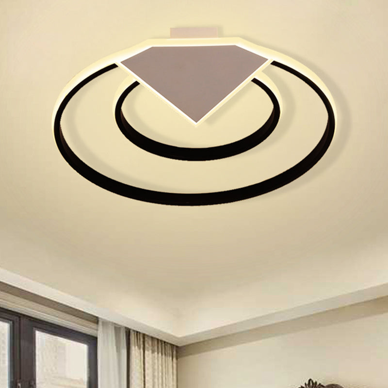 Double Ring Flush Mount Ceiling Light Warm/White Light Modern Metal Led Indoor Flush Lighting in Black, 19.5"/23.5" Wide