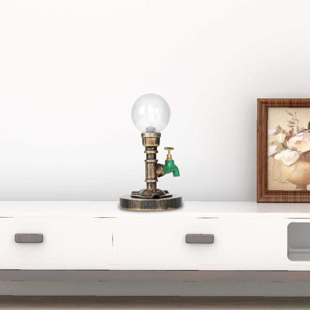 1 Light Light/Amber Glass Desk Lampada Vintage Vintage Bronzo Globe Bronzo Ombra del soggiorno Luce con base