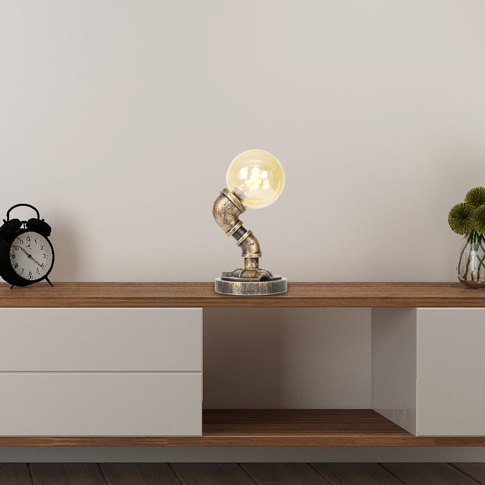 1 Light Light/Amber Glass Desk Lampada Vintage Vintage Bronzo Globe Bronzo Ombra del soggiorno Luce con base
