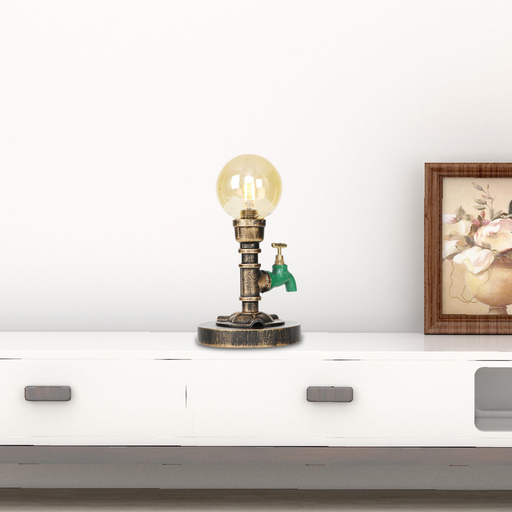 1 Light Light/Amber Glass Desk Lampada Vintage Vintage Bronzo Globe Bronzo Ombra del soggiorno Luce con base