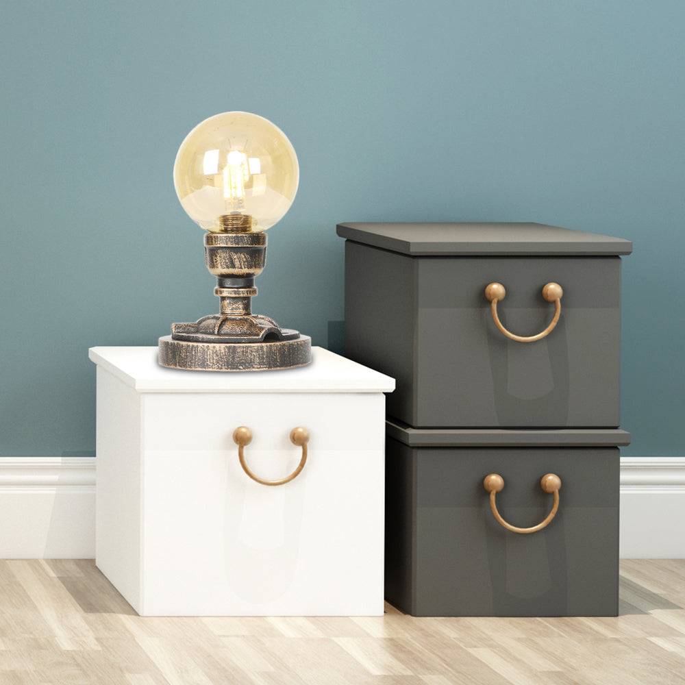 1 Light Light/Amber Glass Desk Lampada Vintage Vintage Bronzo Globe Bronzo Ombra del soggiorno Luce con base