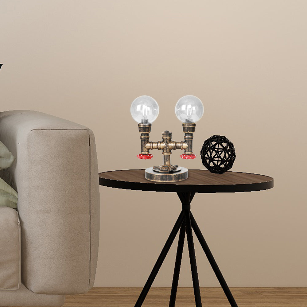 Clear/Amber Glass Antique Bronze Distanne Light Globe 2/3 Light Implesso di attività industriali con base