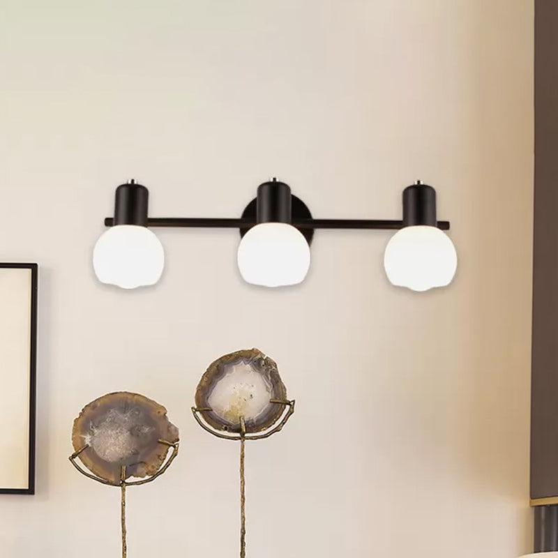 3-Bulb Wall Sconce Lighting with Bubble Shade Opal Glass Modern Bathroom Light Fixture in Black/White