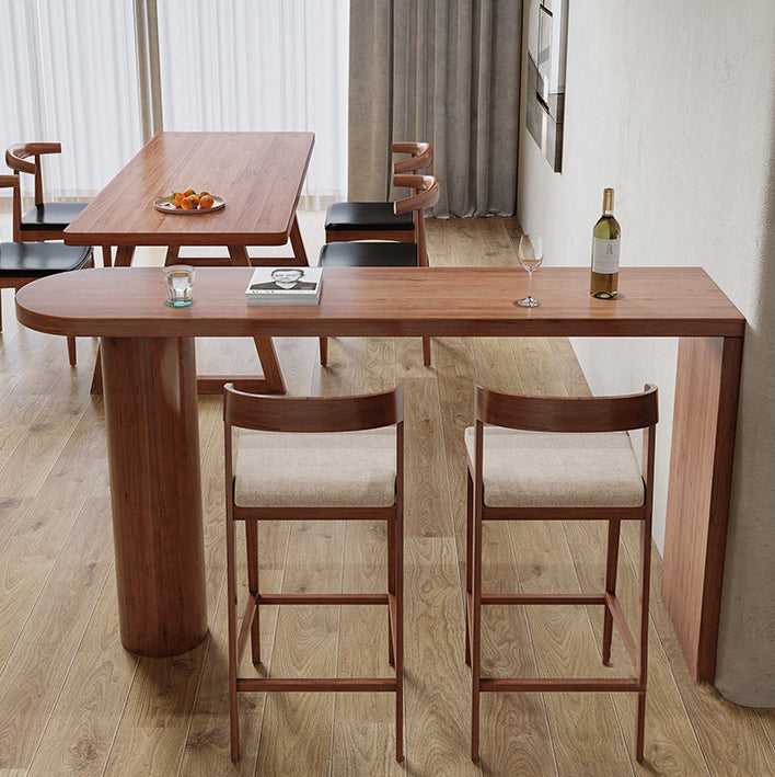 Brown Wood Pub Table with Specialty Table Top Double Pedestal Table - 41.3" H