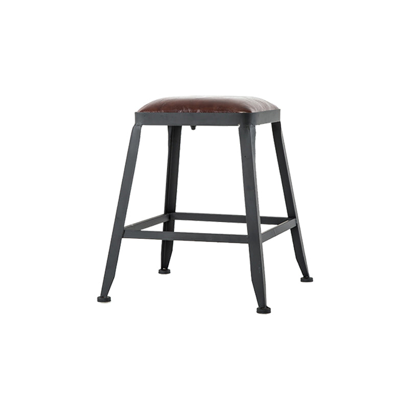 Industrial Iron Armless Footrest Stool Brown Upholstered Stool for Bristol