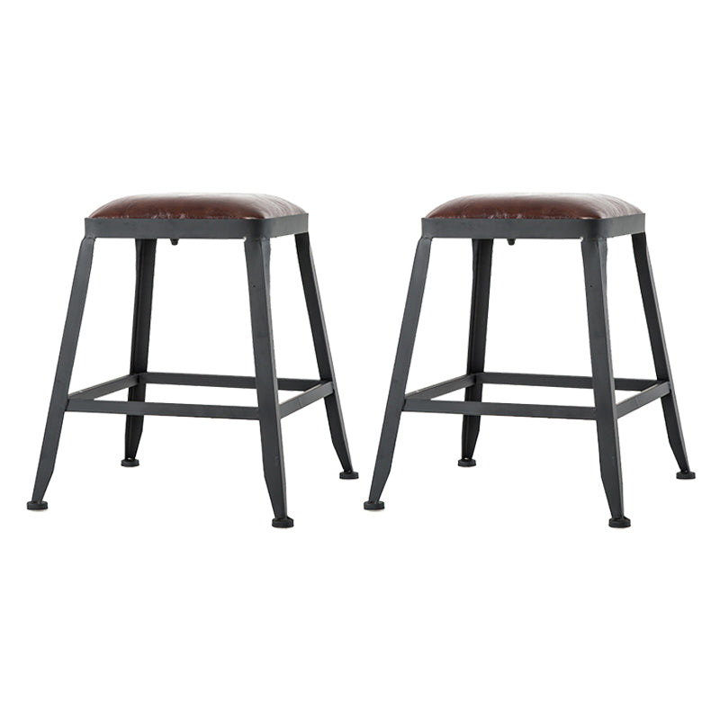 Industrial Iron Armless Footrest Stool Brown Upholstered Stool for Bristol