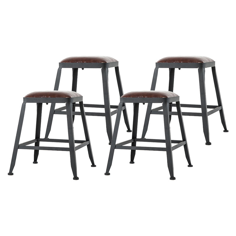 Industrial Iron Armless Footrest Stool Brown Upholstered Stool for Bristol