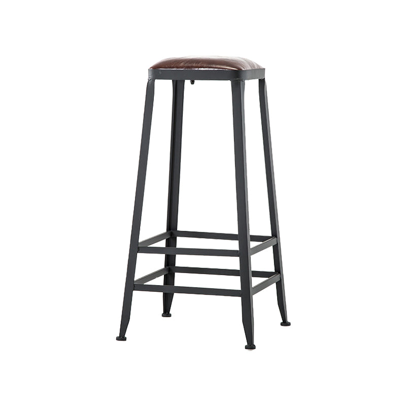 Industrial Iron Armless Footrest Stool Brown Upholstered Stool for Bristol