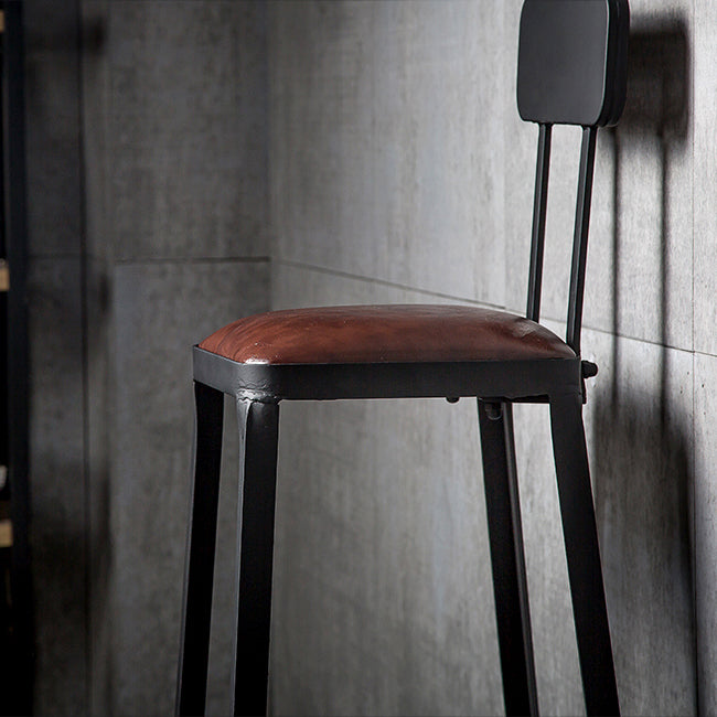 Industrial Iron Armless Footrest Stool Brown Upholstered Stool for Bristol