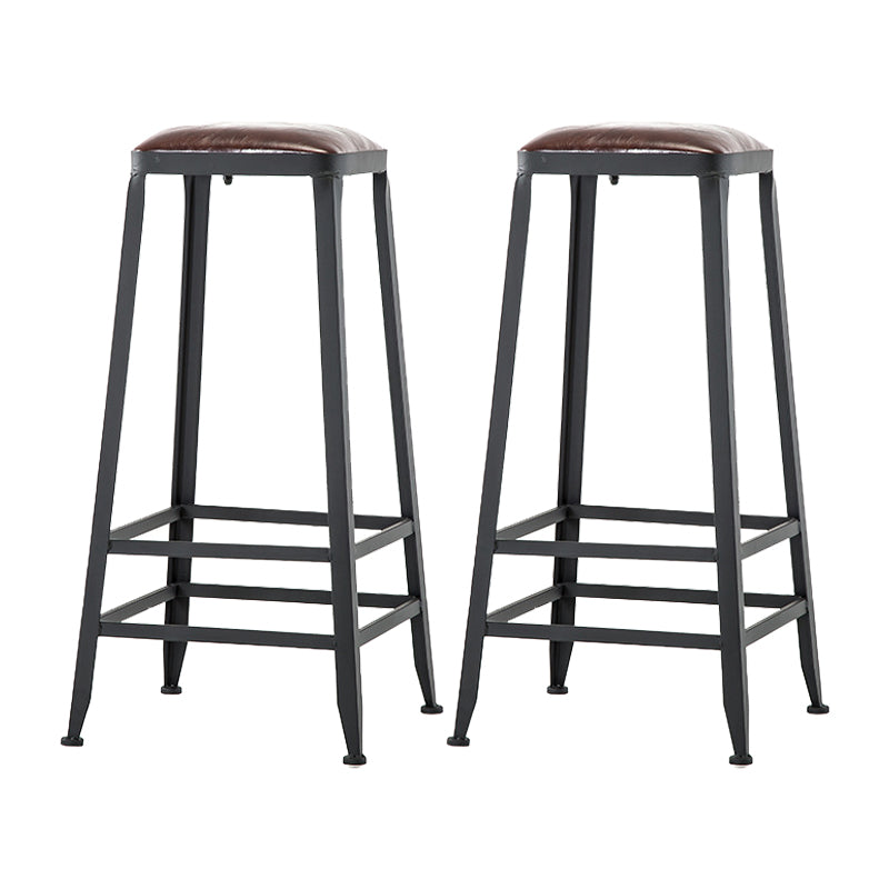 Industrial Iron Armless Footrest Stool Brown Upholstered Stool for Bristol