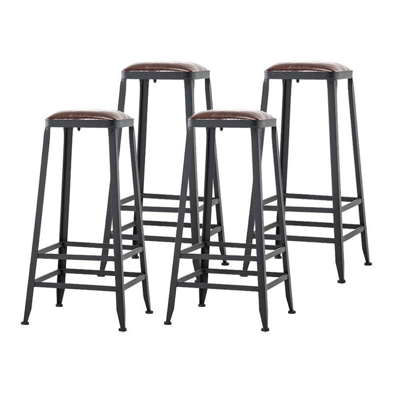 Industrial Iron Armless Footrest Stool Brown Upholstered Stool for Bristol