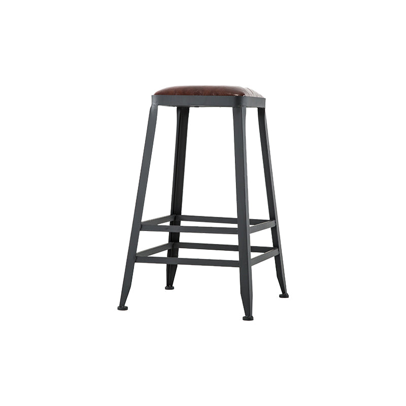 Industrial Iron Armless Footrest Stool Brown Upholstered Stool for Bristol