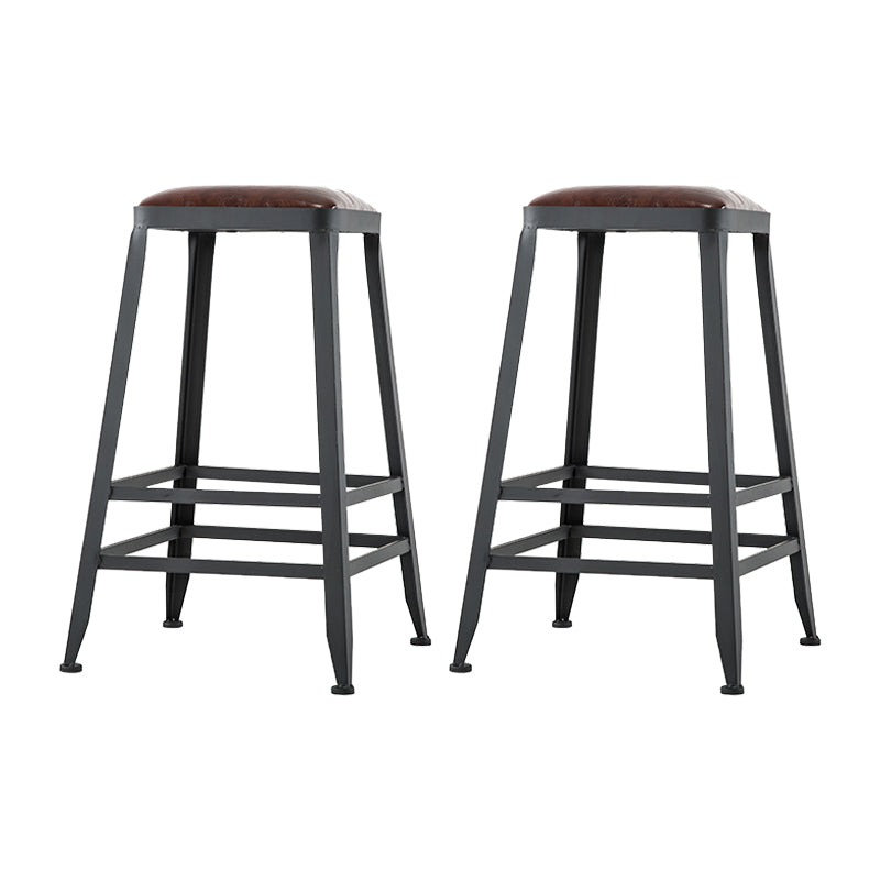 Industrial Iron Armless Footrest Stool Brown Upholstered Stool for Bristol