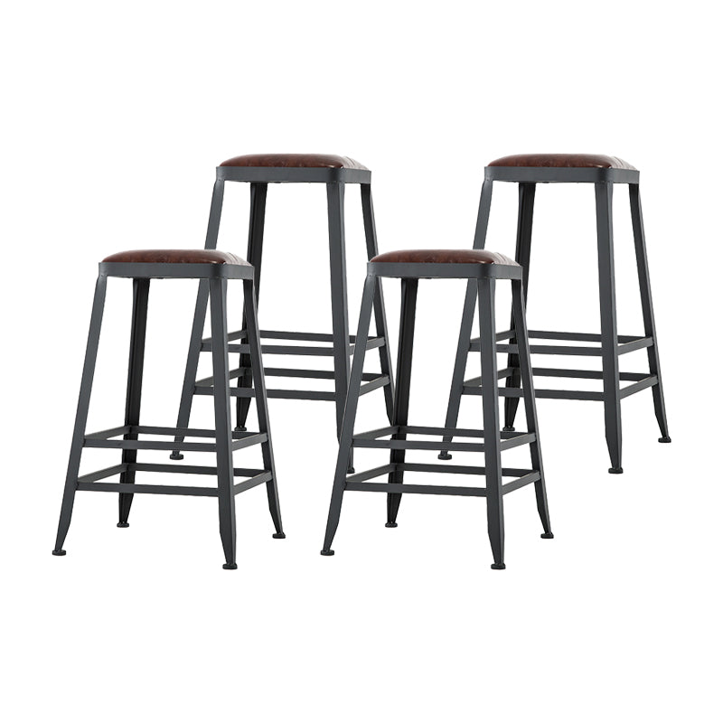Industrial Iron Armless Footrest Stool Brown Upholstered Stool for Bristol