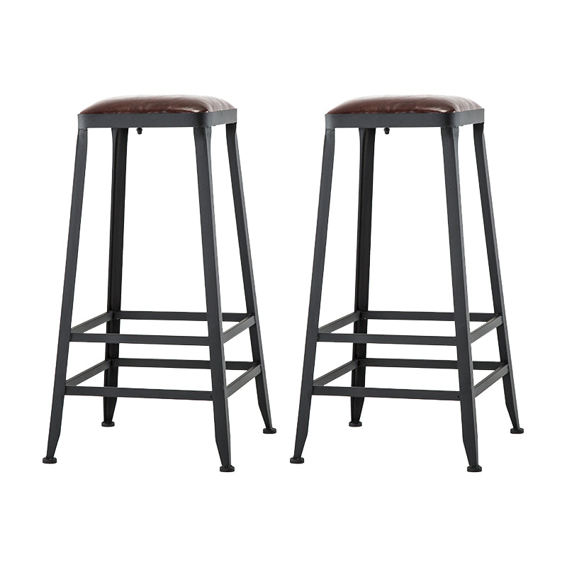 Industrial Iron Armless Footrest Stool Brown Upholstered Stool for Bristol