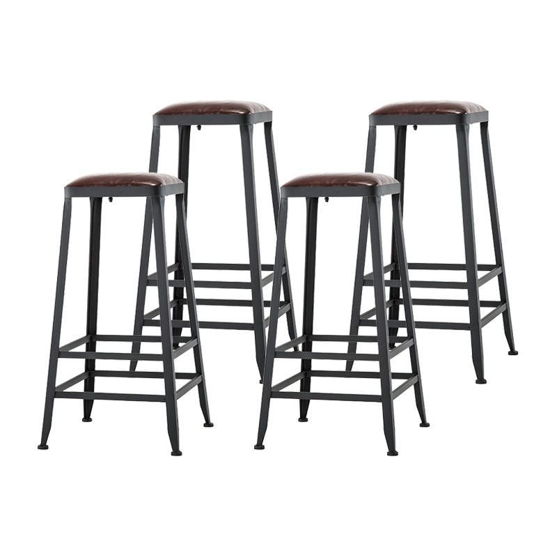 Industrial Iron Armless Footrest Stool Brown Upholstered Stool for Bristol