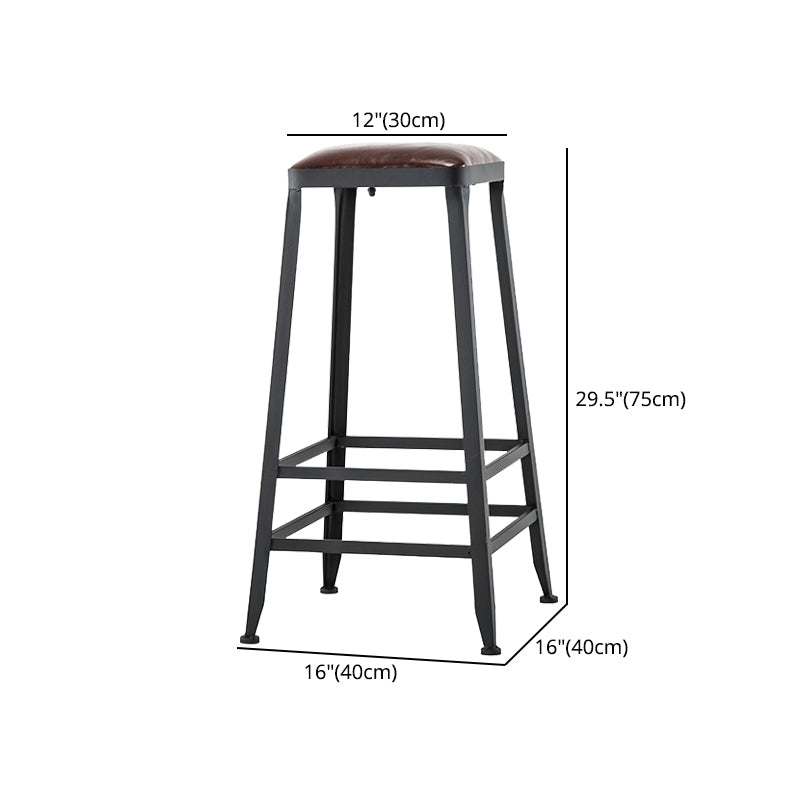 Industrial Iron Armless Footrest Stool Brown Upholstered Stool for Bristol