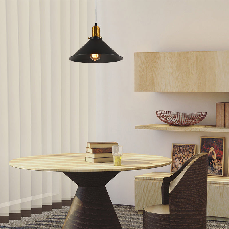 8.5"/10"/12" Wide Industrial Tapered Pendant Light 1 Light Metal Hanging Lamp in Black for Restaurant