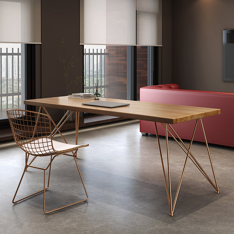 Rectangle Luxury Dining Table Wood Color Fixed Table of Solid Wood with 4 Legs