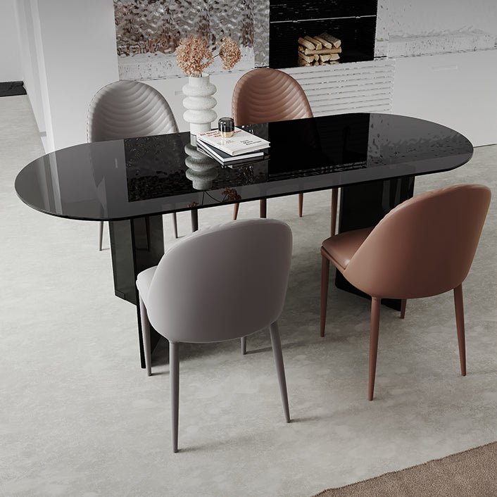 Clear Glass Contemporary Oval Table Glass Top Table with Double Pedestal