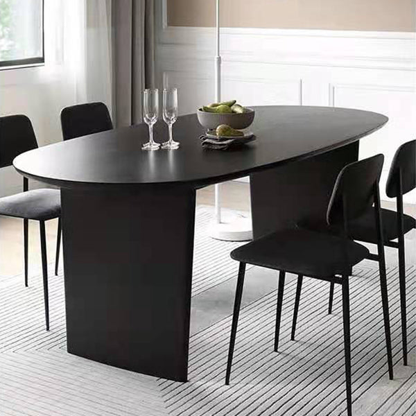 Ovaal dubbele voetstuk moderne eettafel zwarte vaste tafel met massief hout