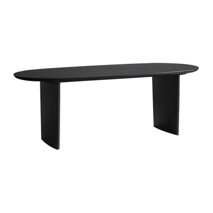 Ovaal dubbele voetstuk moderne eettafel zwarte vaste tafel met massief hout