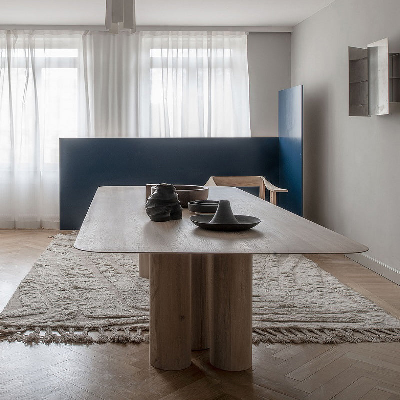 Rectangle Simplicity Dining Table Wood Color Fixed Table with Solid Wood