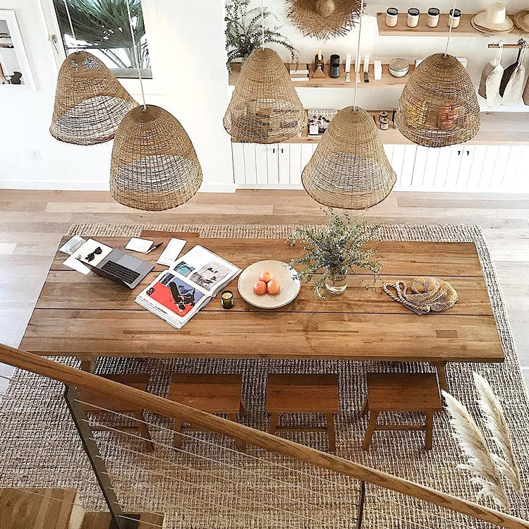 Mesa de comedor de madera de pino Mesa rectangular moderna con base de pedestal doble