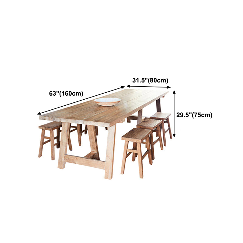 Mesa de comedor de madera de pino Mesa rectangular moderna con base de pedestal doble