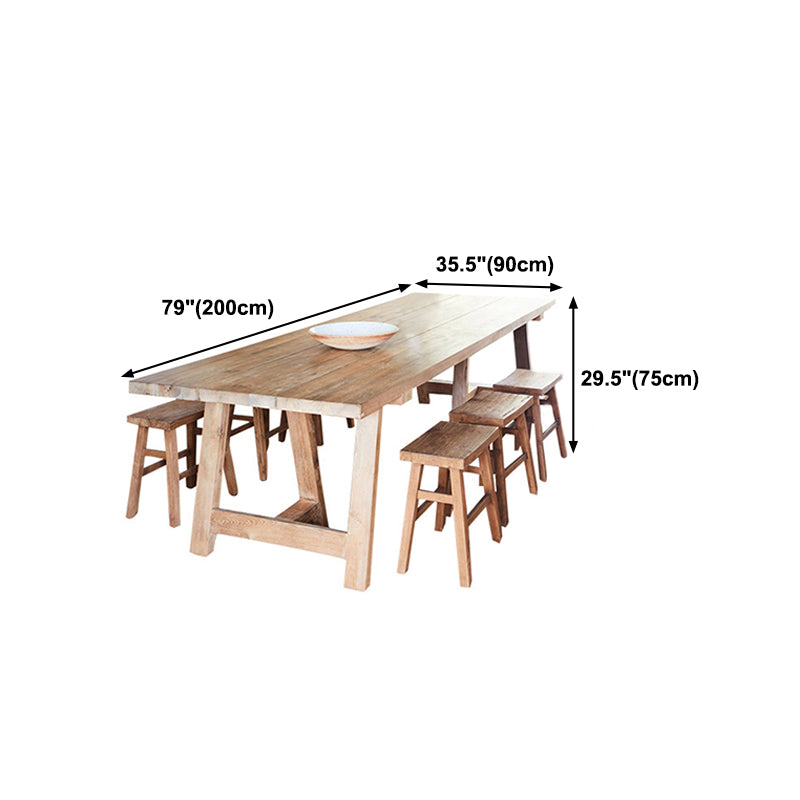 Mesa de comedor de madera de pino Mesa rectangular moderna con base de pedestal doble