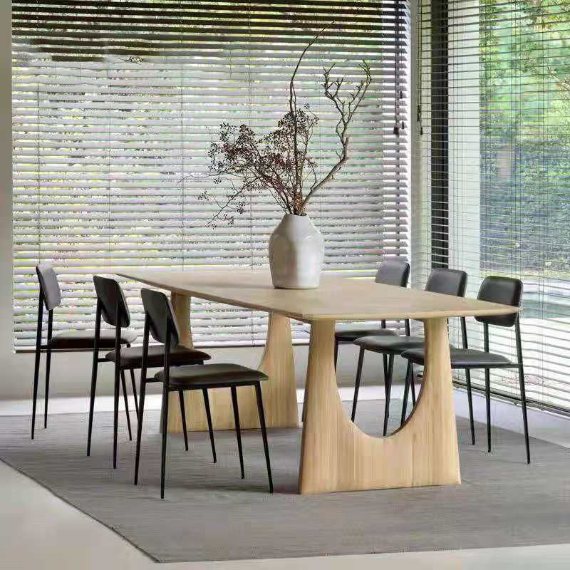 Rechthoek casual eettafel licht houten kleur vaste tafel met vaste houten basis